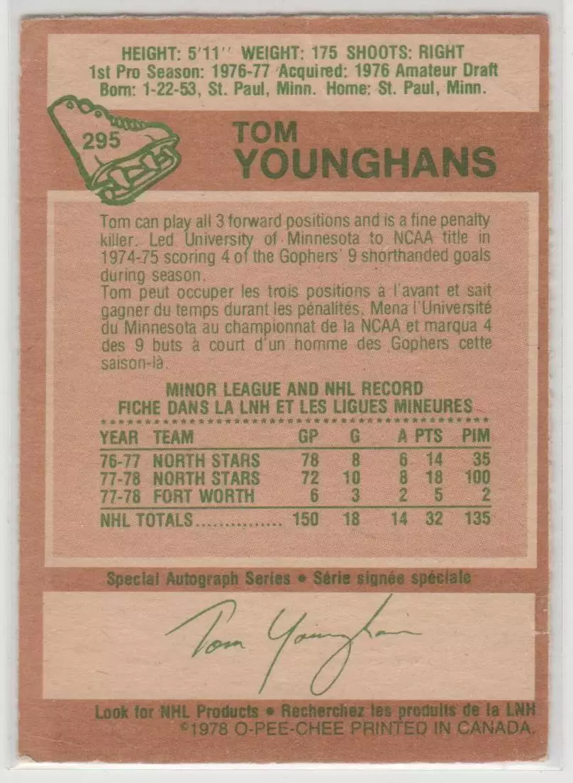 1978-79 O-Pee-Chee #295 Tom Younghans RC 1
