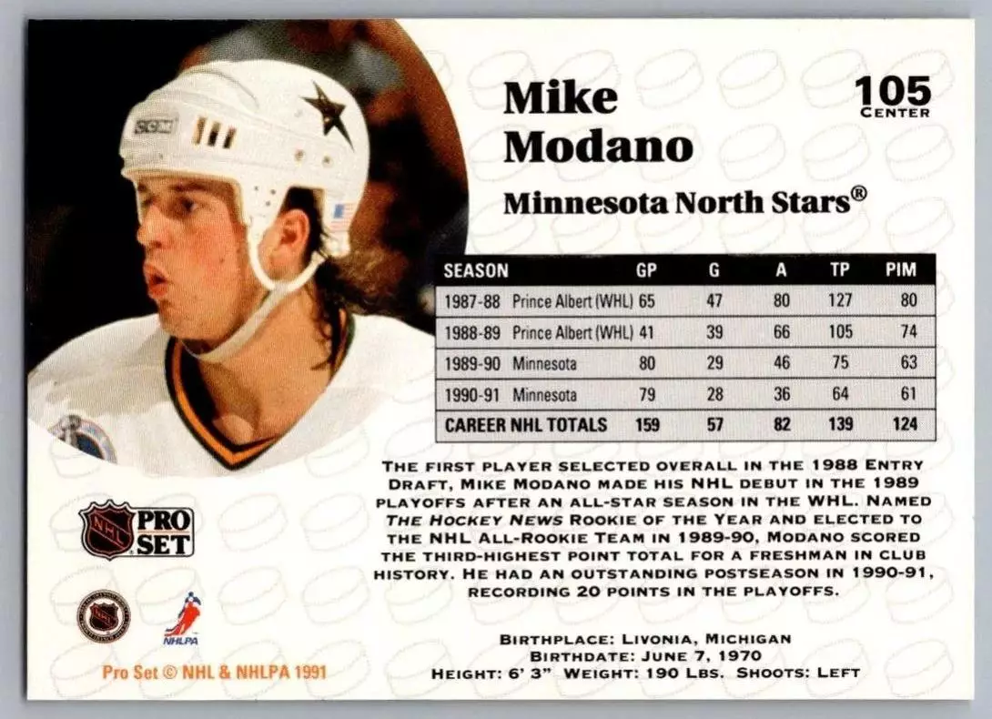 1991-92 Pro Set #105 Mike Modano 1