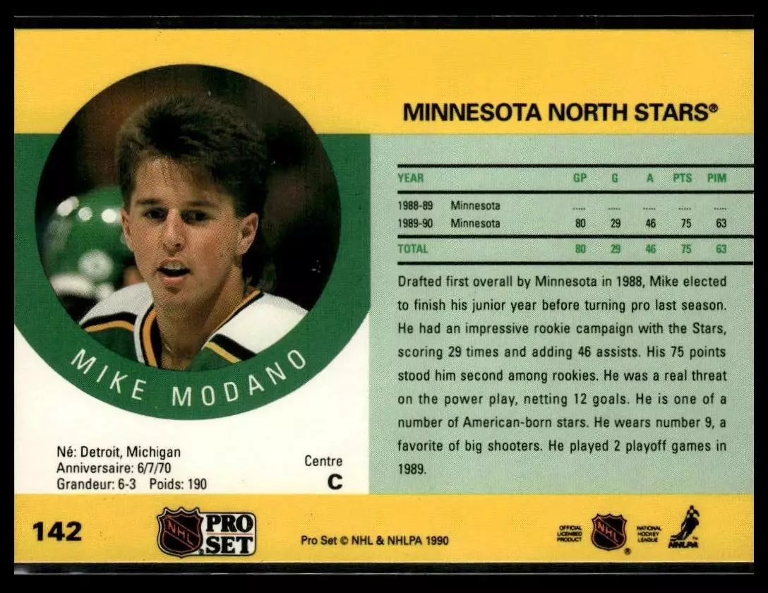 1990-91 Pro Set #142 Mike Modano RC 1