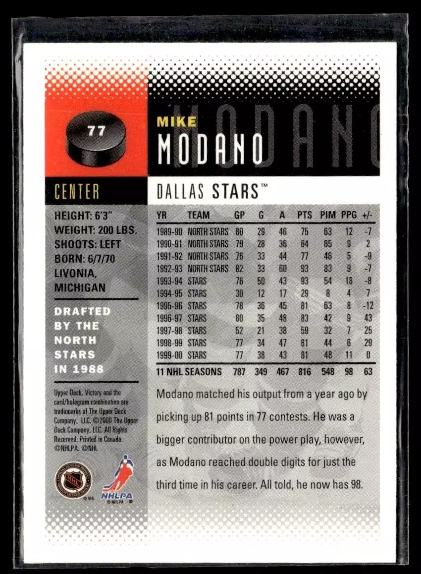 2000-01 Upper Deck Victory #77 Mike Modano 1