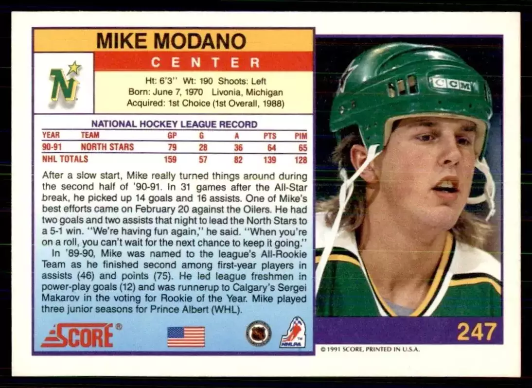1991-92 Score American #247 Mike Modano 1