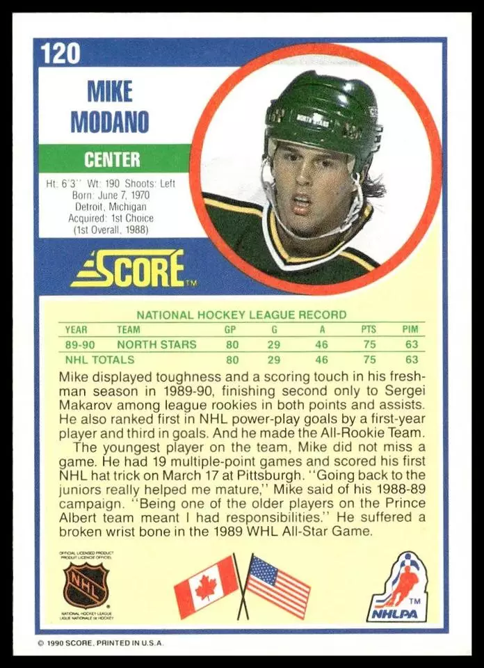 1990-91 Score #120 Mike Modano RC 1