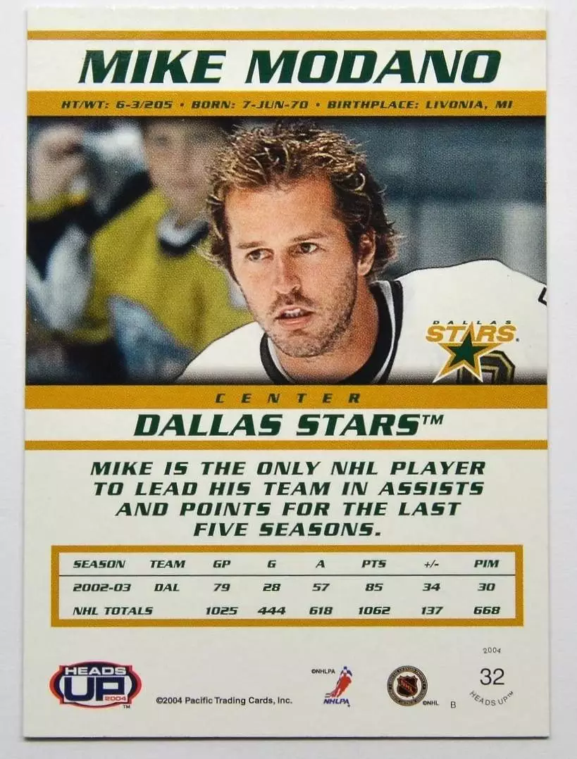 2003-04 Pacific Heads Up #32 Mike Modano 1