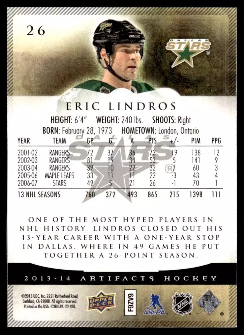 2013-14 Artifacts #26 Eric Lindros 1