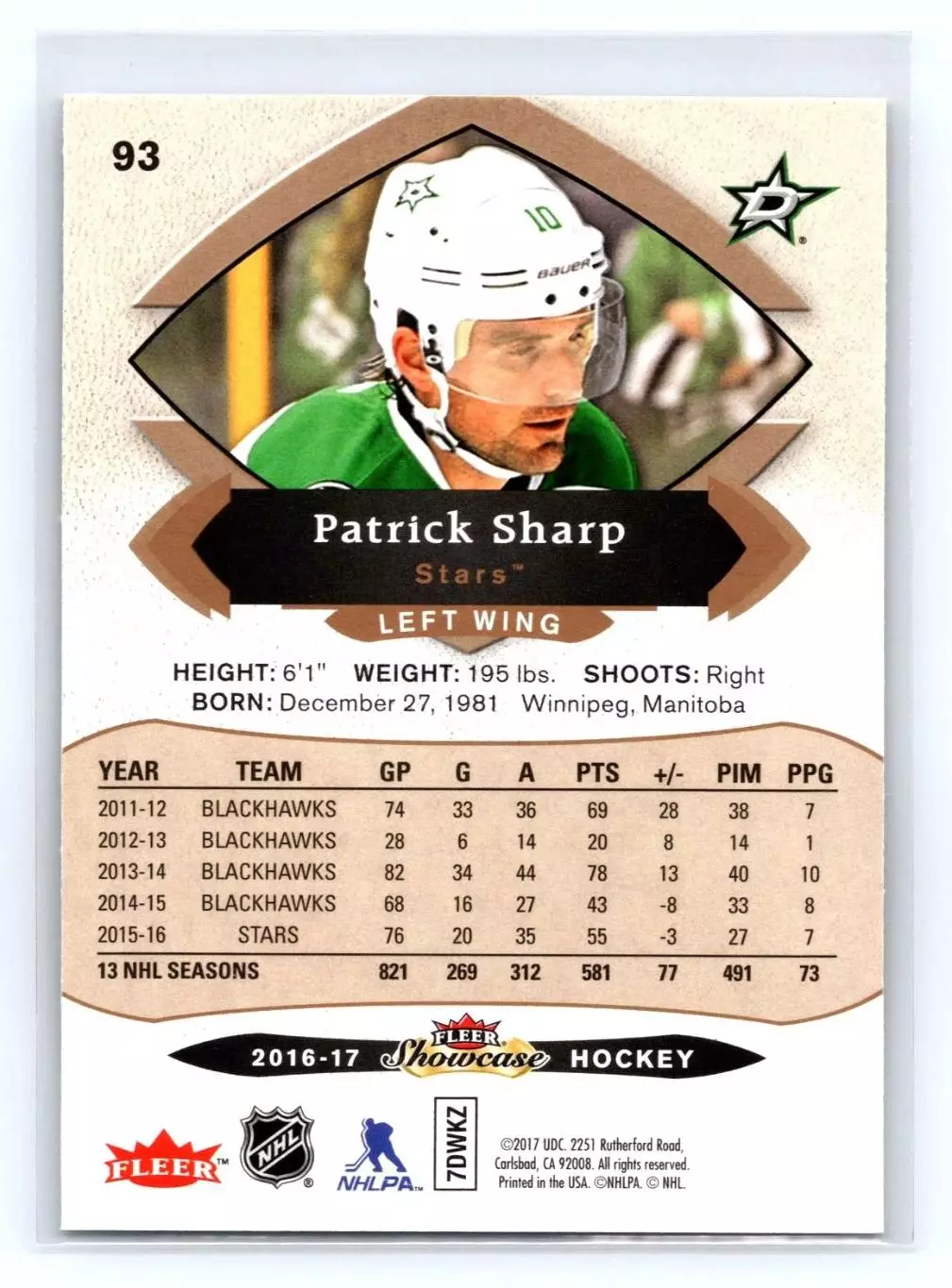 2016-17 Fleer Showcase #93 Patrick Sharp 1