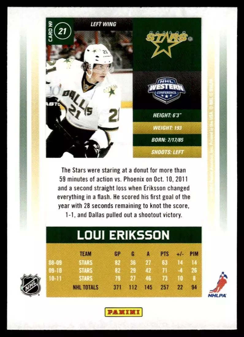 2011-12 Panini Contenders #21 Loui Eriksson 1