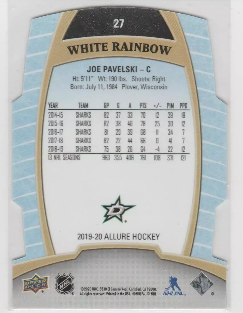 2019-20 Upper Deck Allure White Rainbow #27 Joe Pavelski 1