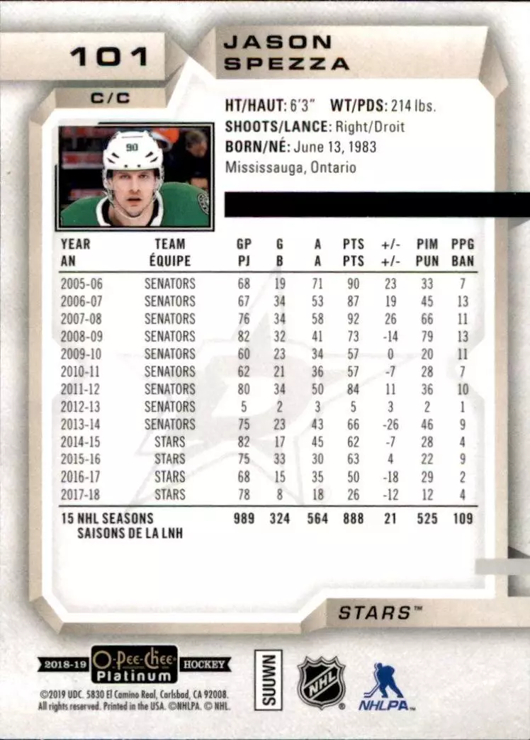 2018-19 O-Pee-Chee Platinum #101 Jason Spezza 1