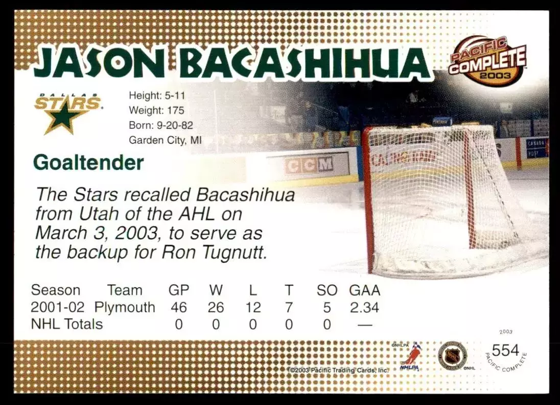 2002-03 Pacific Complete #554 Jason Bacashihua 1
