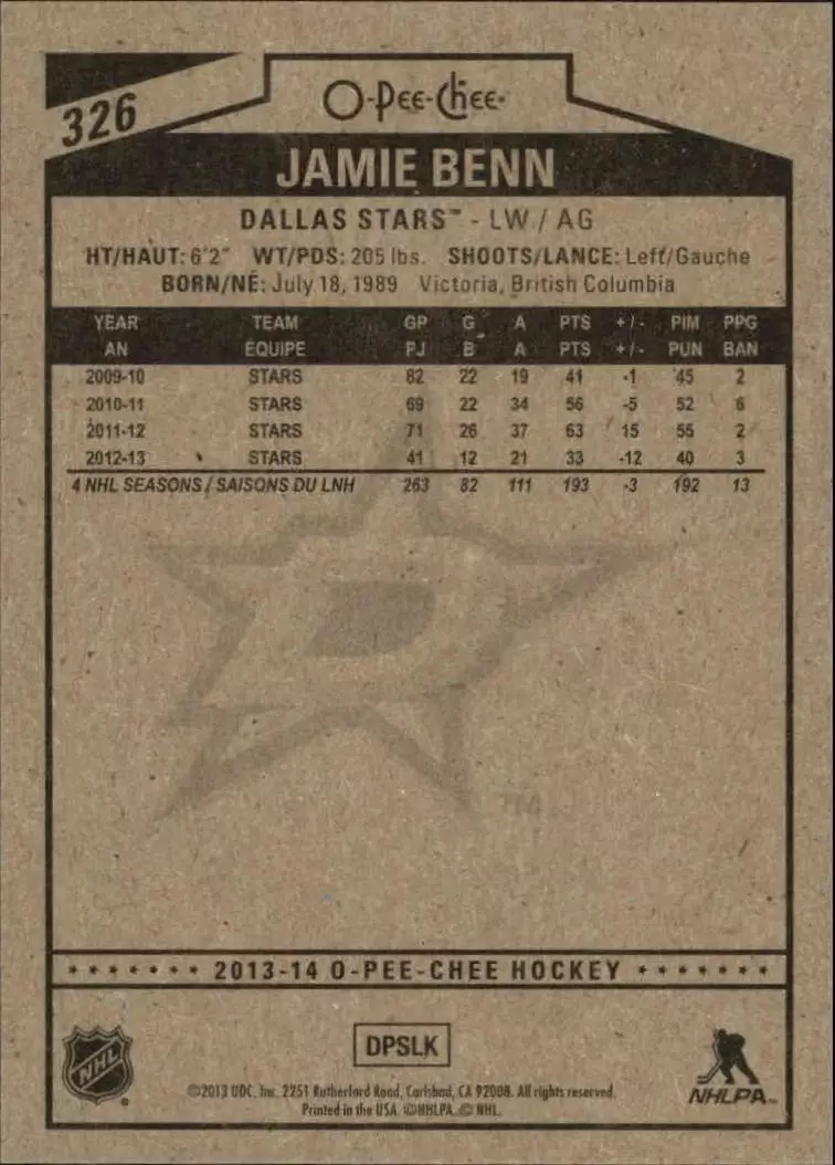 2013-14 O-Pee-Chee #326 Jamie Benn 1