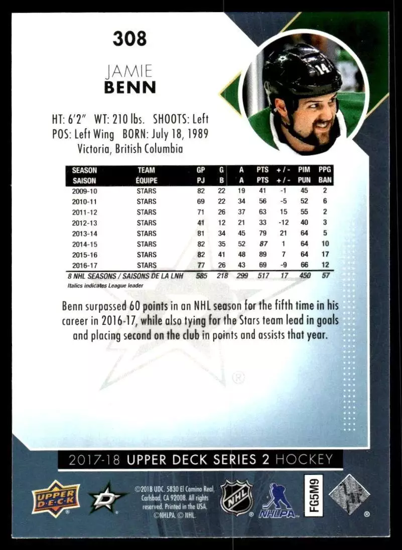 2017-18 Upper Deck #308 Jamie Benn 1