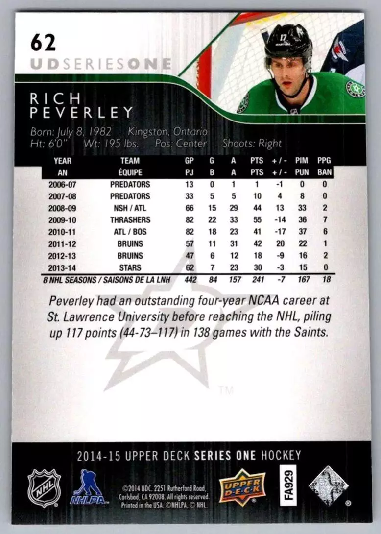 2014-15 Upper Deck #62 Rich Peverley 1