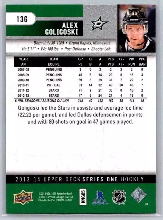 2013-14 Upper Deck #136 Alex Goligoski 1