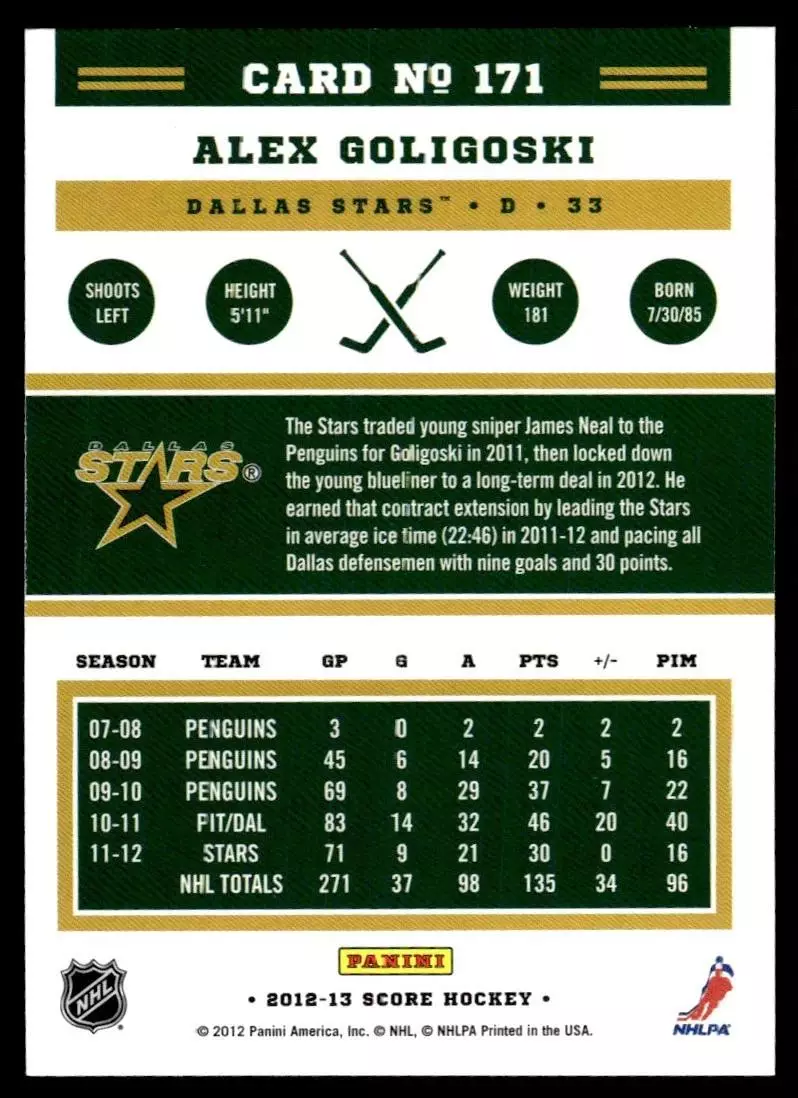 2012-13 Score #171 Alex Goligoski 1