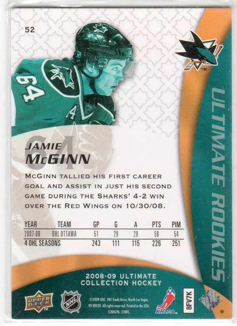 2008-09 Ultimate Collection #52 Jamie McGinn RC 208\299 1