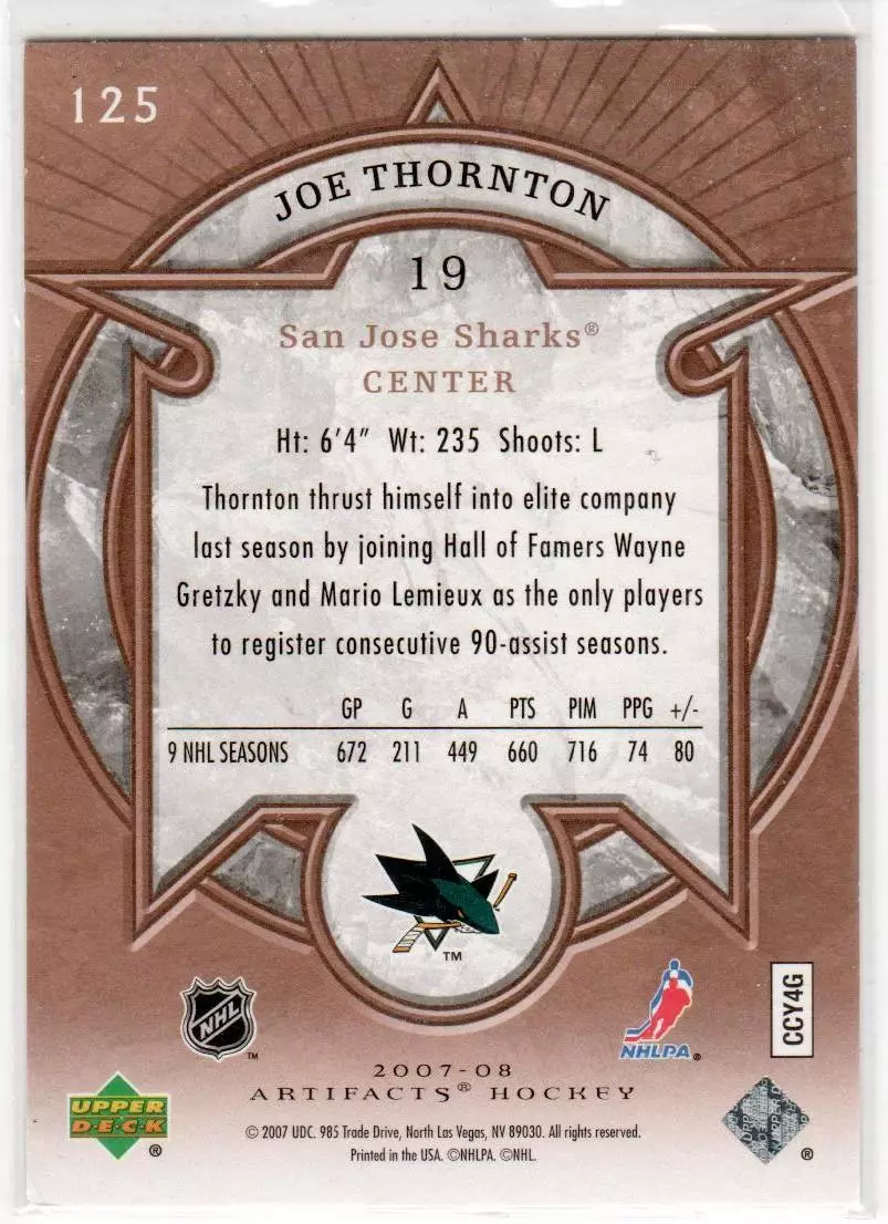 2007-08 Artifacts #125 Joe Thornton S 1036\1999 1