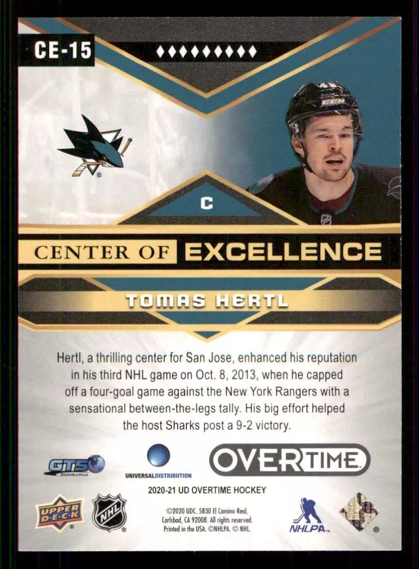 2020-21 Upper Deck Overtime Center of Excellence #CE15 Tomas Hertl 1
