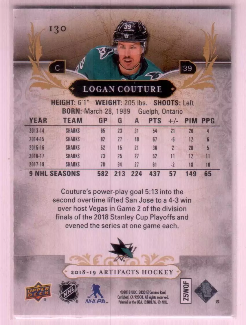 2018-19 Artifacts #130 Logan Couture S 441\699 1