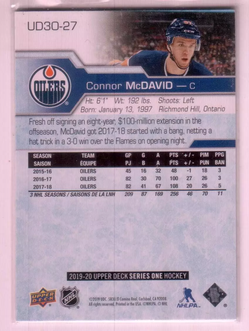 2019-20 Upper Deck 30 Years of Upper Deck #UD3027 Connor McDavid 1