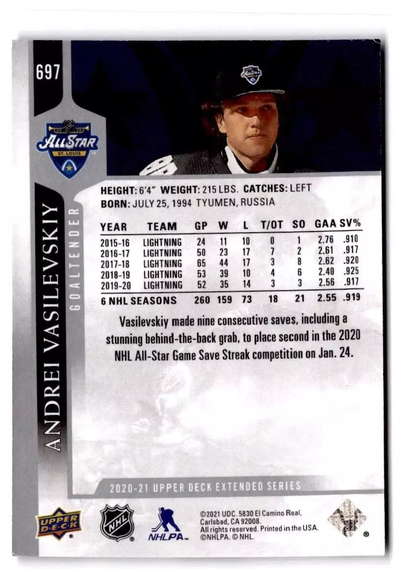 2020-21 Upper Deck #697 Andrei Vasilevskiy AS 1