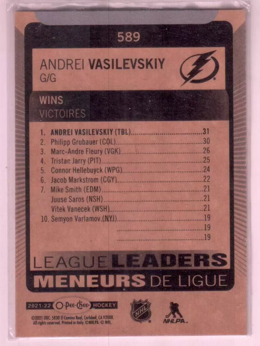 2020-21 O-Pee-Chee #589 Andrei Vasilevskiy LL 1