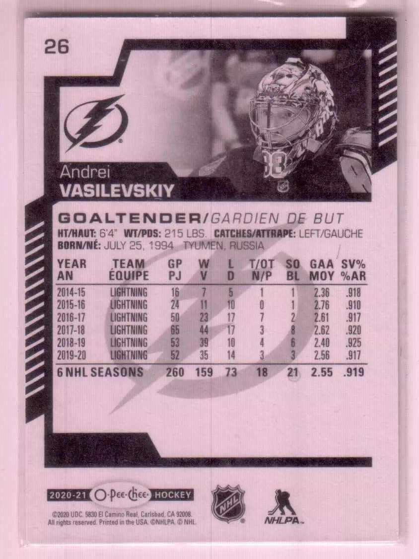 2020-21 O-Pee-Chee #26 Andrei Vasilevskiy 1