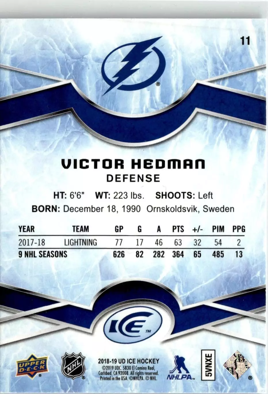2018-19 Upper Deck Ice #11 Victor Hedman 1