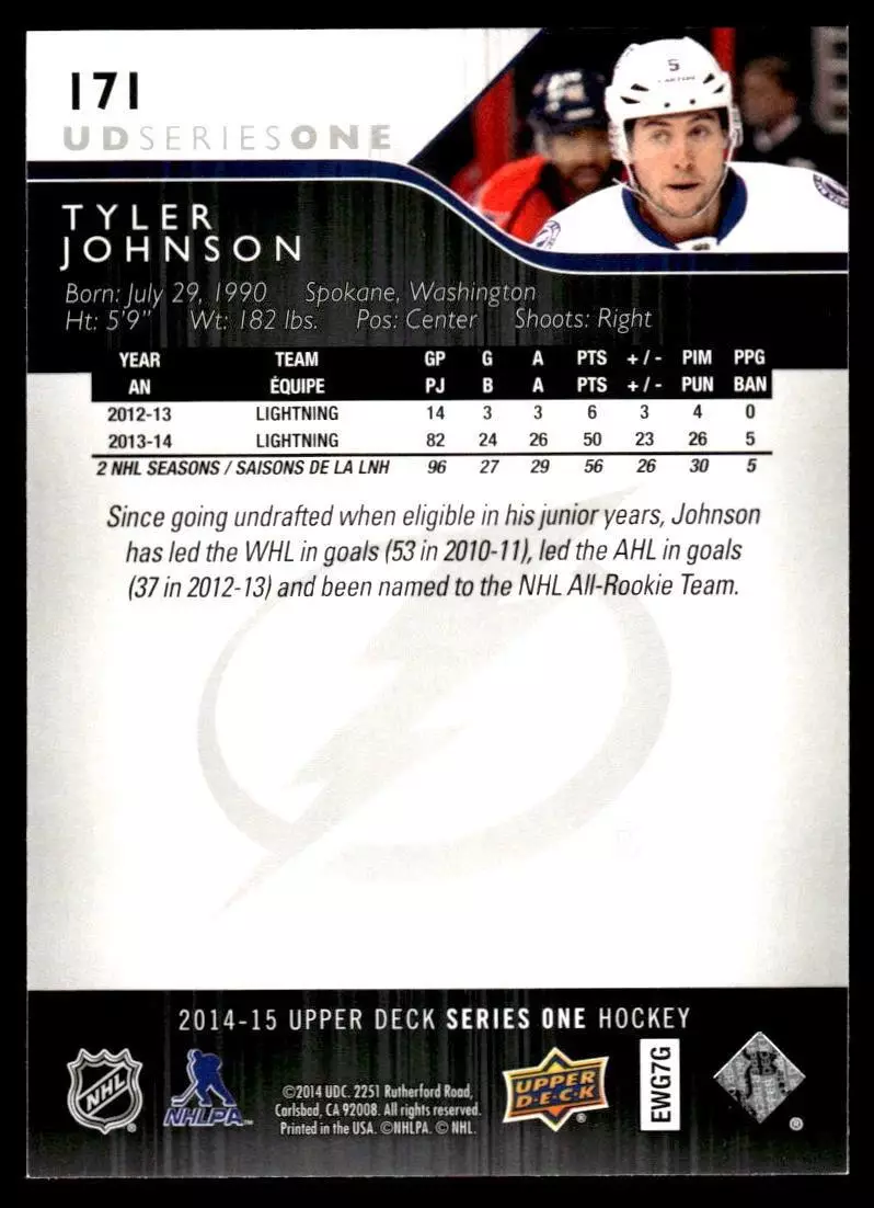 2014-15 Upper Deck #171 Tyler Johnson 1