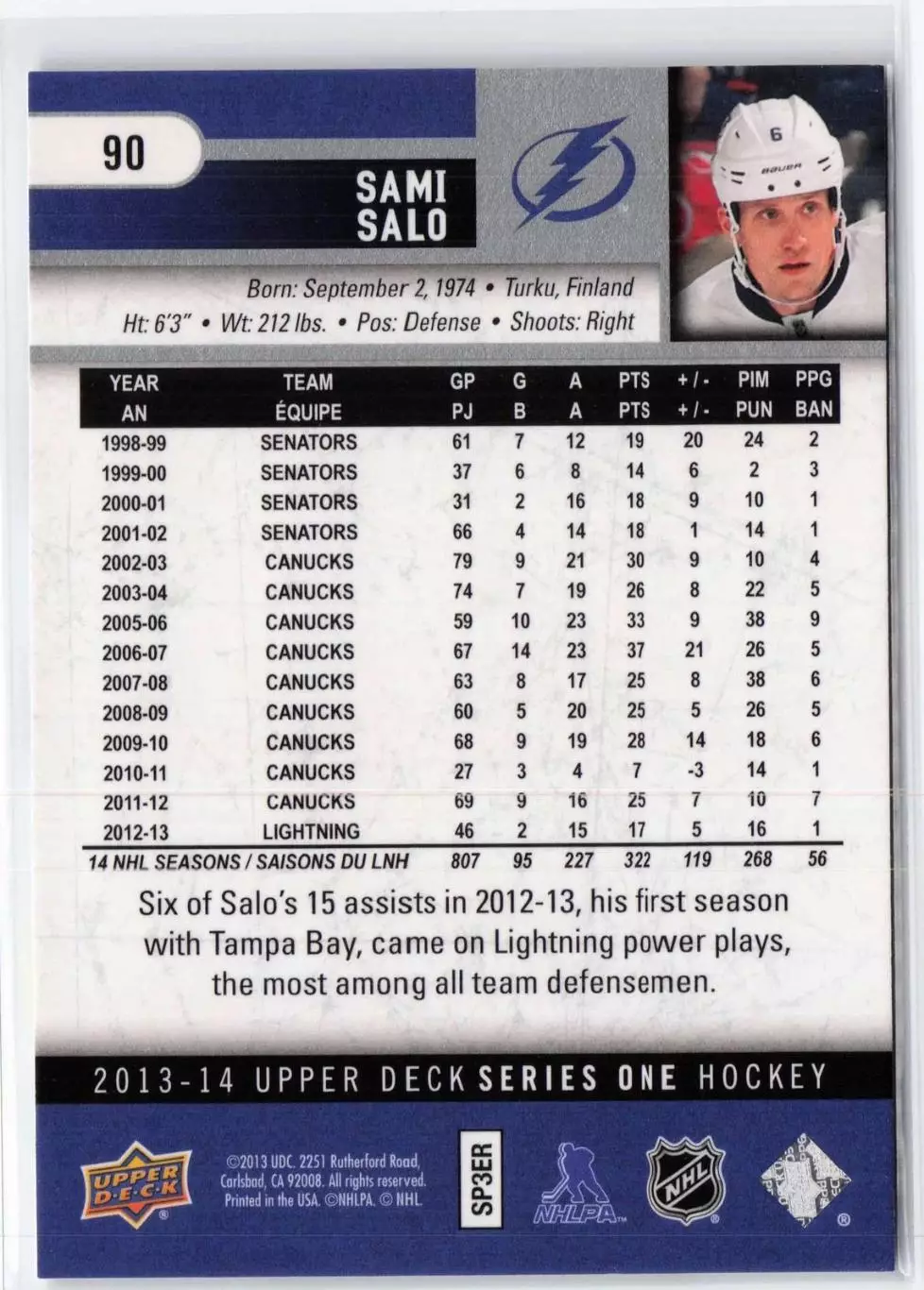 2013-14 Upper Deck #90 Sami Salo 1