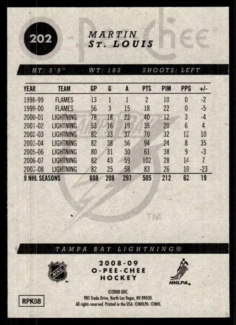 2008-09 O-Pee-Chee #202 Martin St. Louis 1