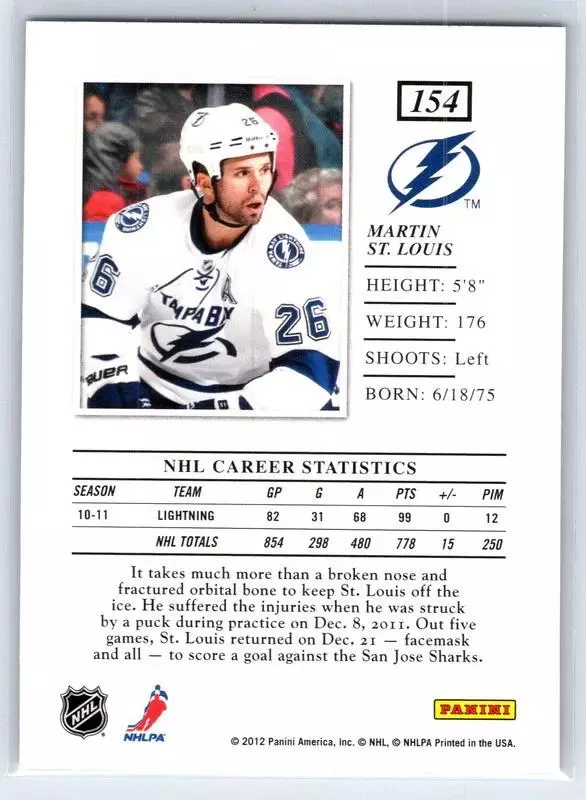 2011-12 Elite #154 Martin St. Louis 1
