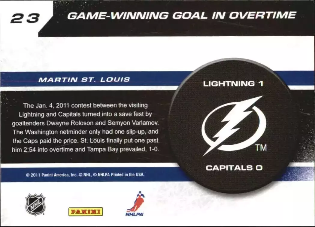 2011-12 Score Sudden Death #23 Martin St. Louis 1