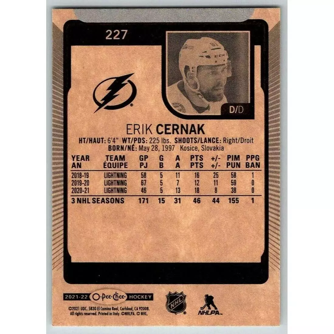 2021-22 O-Pee-Chee #227 Erik Cernak 1
