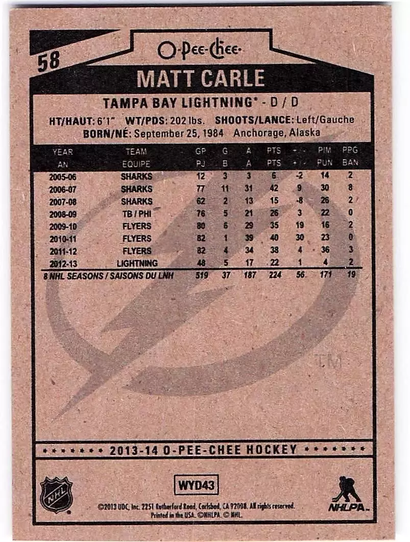 2013-14 O-Pee-Chee #58 Matt Carle 1
