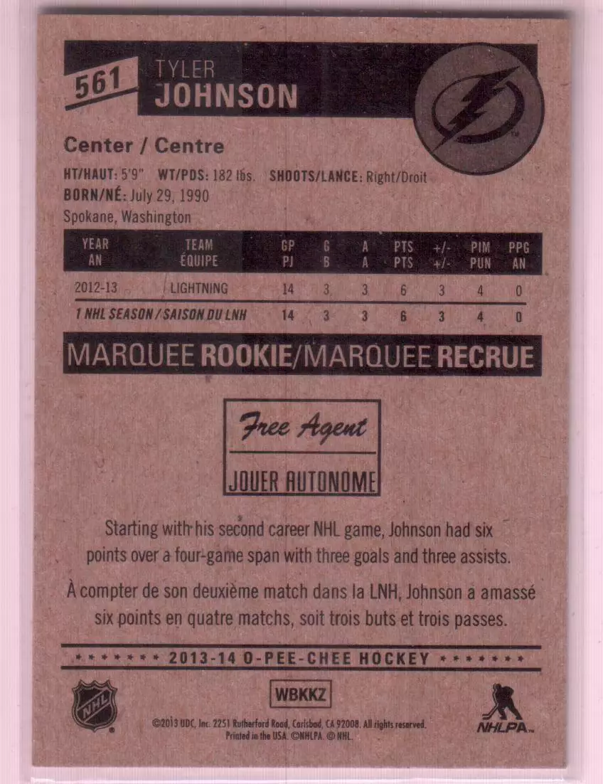 2013-14 O-Pee-Chee #561 Tyler Johnson RC 1