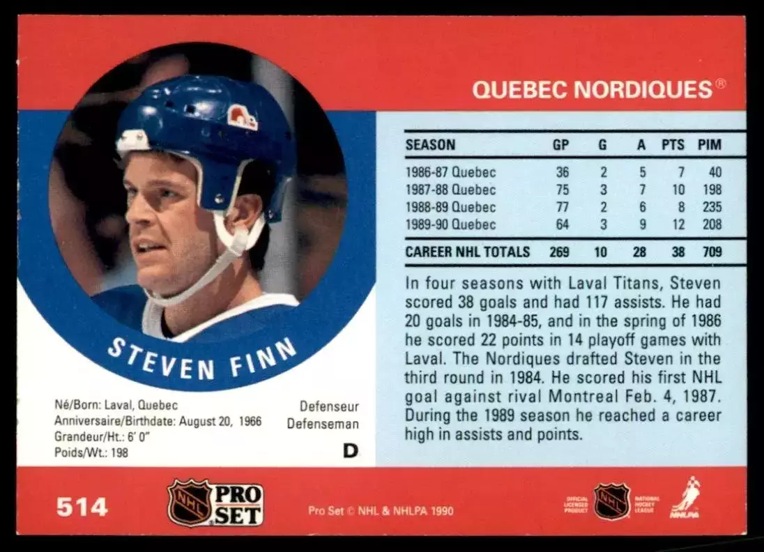 1990-91 Pro Set #514 Steven Finn RC 1