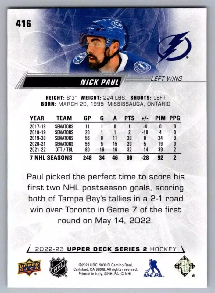 2022-23 Upper Deck #416 Nick Paul 1