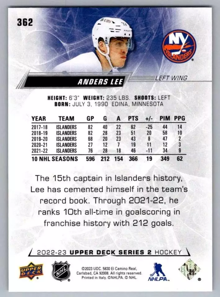 2022-23 Upper Deck #362 Anders Lee 1