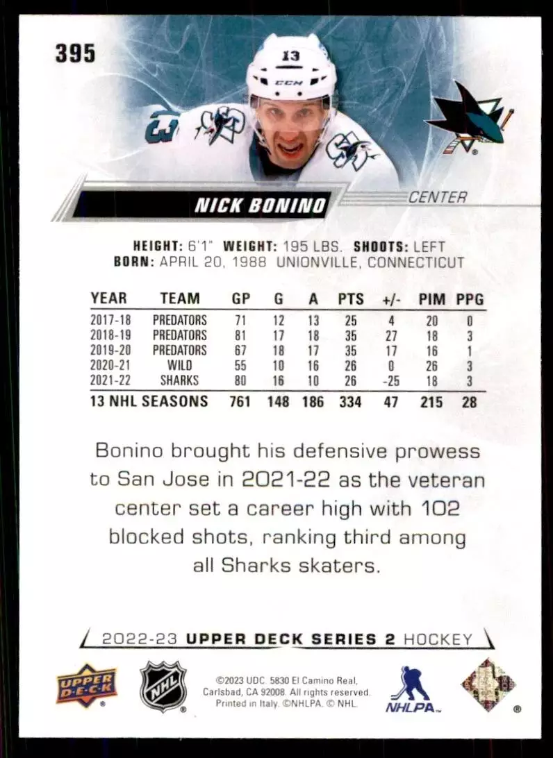 2022-23 Upper Deck #395 Nick Bonino 1