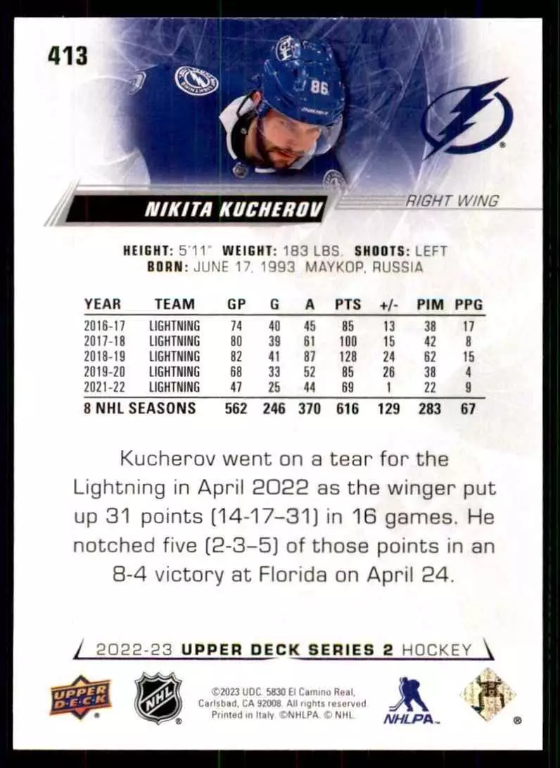 2022-23 Upper Deck #413 Nikita Kucherov 1