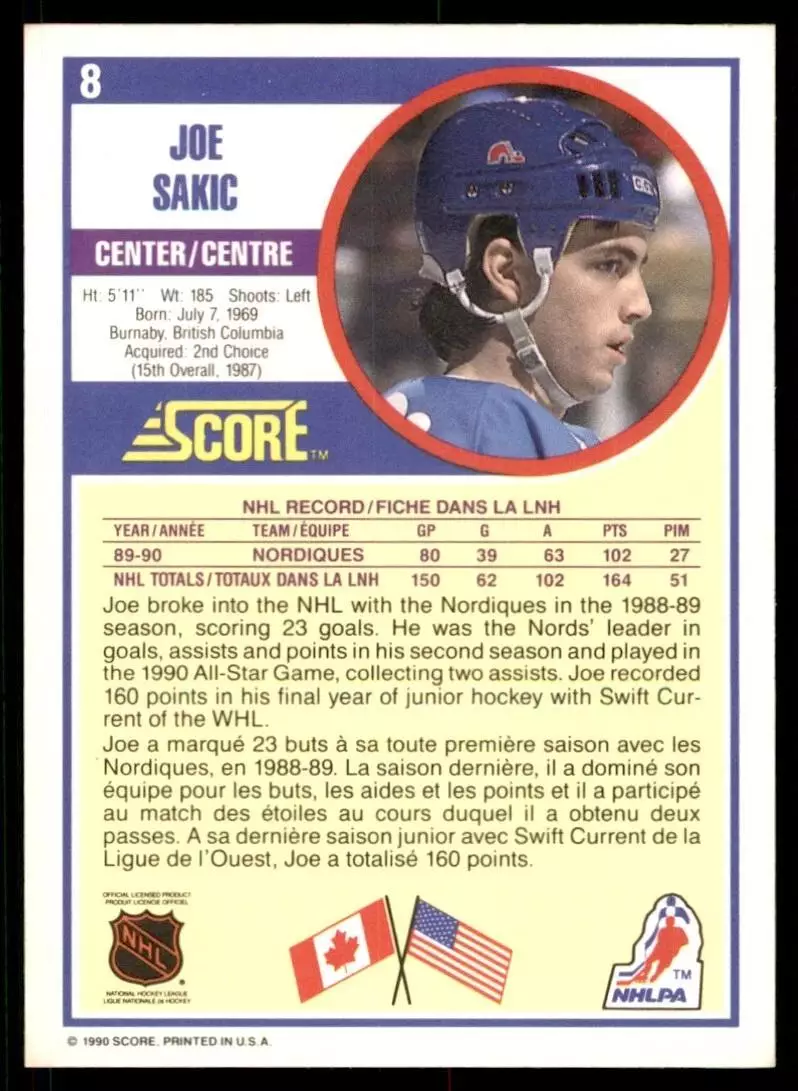 1990-91 Score #8 Joe Sakic 1