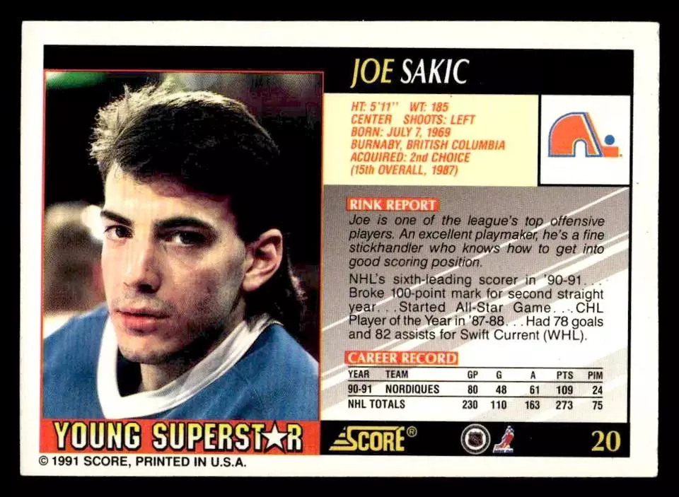 1991-92 Score Young Superstars #20 Joe Sakic 1