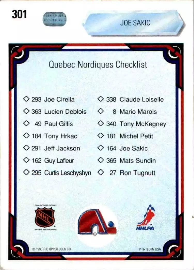 1990-91 Upper Deck #301 Joe Sakic TC 1