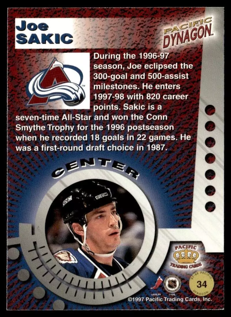 1997-98 Pacific Dynagon Ice Blue #34 Joe Sakic 1