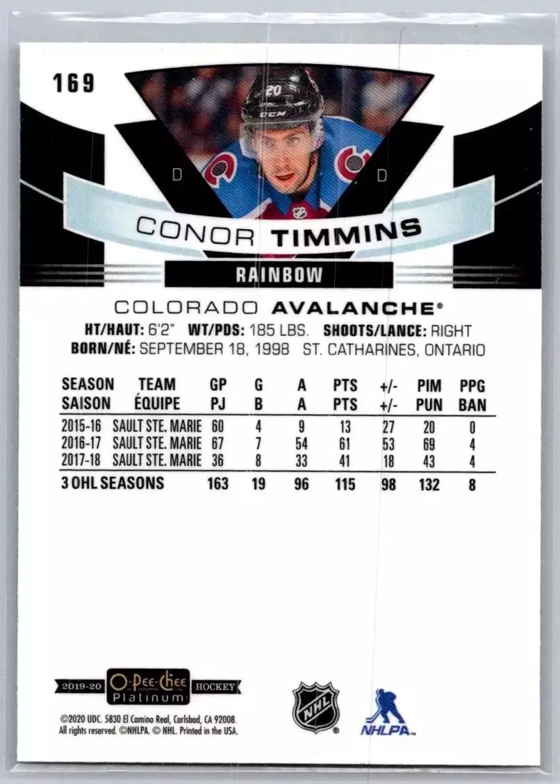 2019-20 O-Pee-Chee Platinum Rainbow #169 Conor Timmins 1