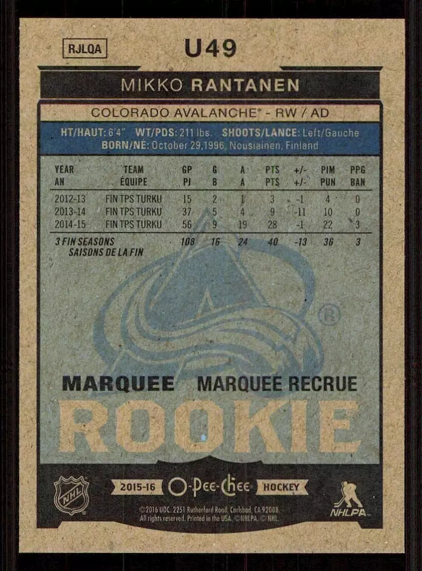 2015-16 O-Pee-Chee Update #U49 Mikko Rantanen 1
