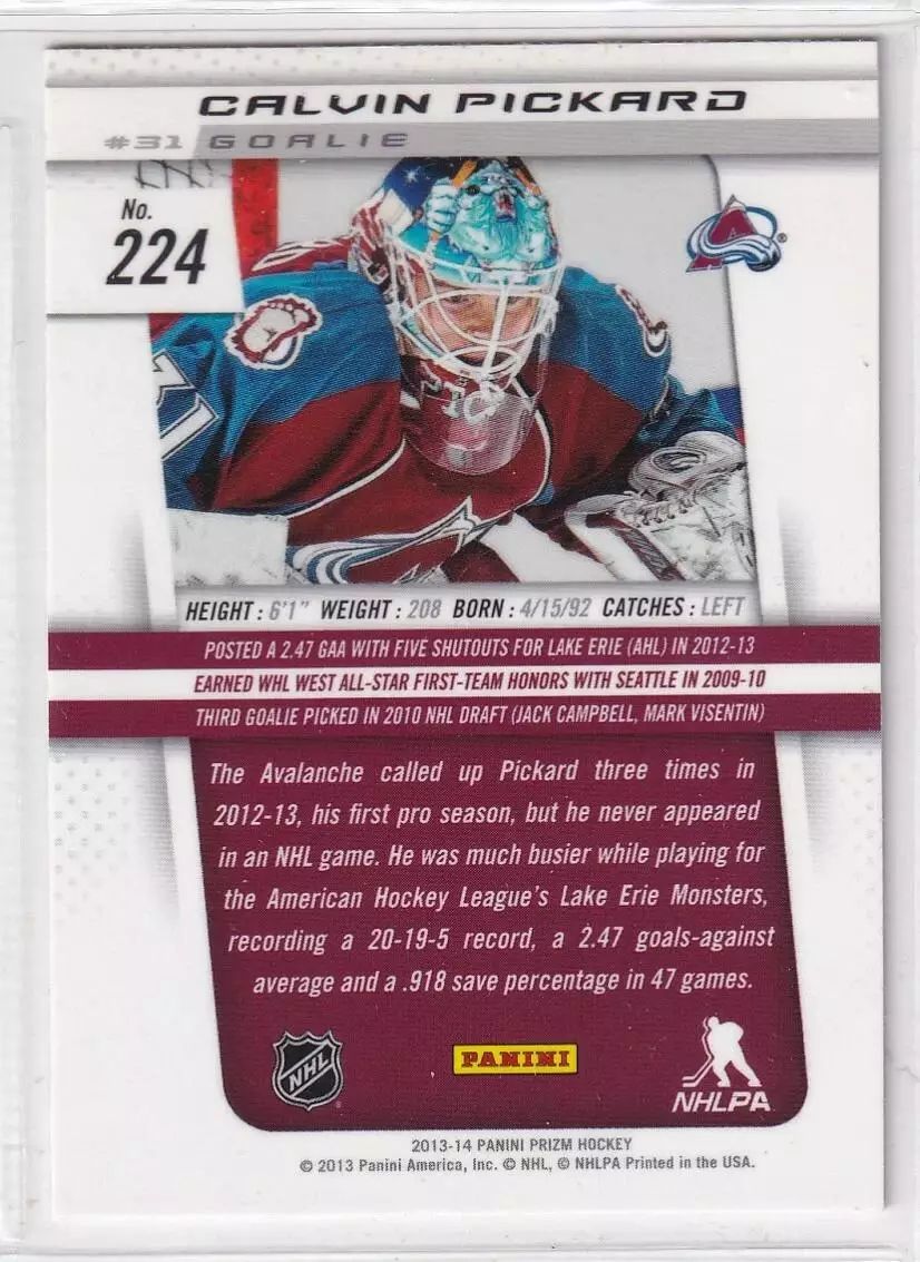 2013-14 Panini Prizm #224 Calvin Pickard RC 1