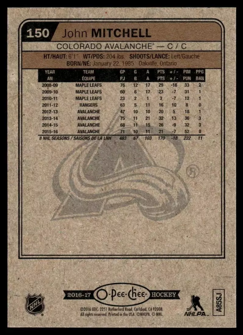 2016-17 O-Pee-Chee #150 John Mitchell 1