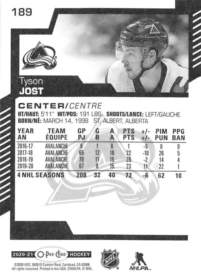 2020-21 O-Pee-Chee #189 Tyson Jost 1