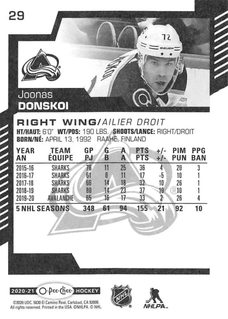 2020-21 O-Pee-Chee #29 Joonas Donskoi 1